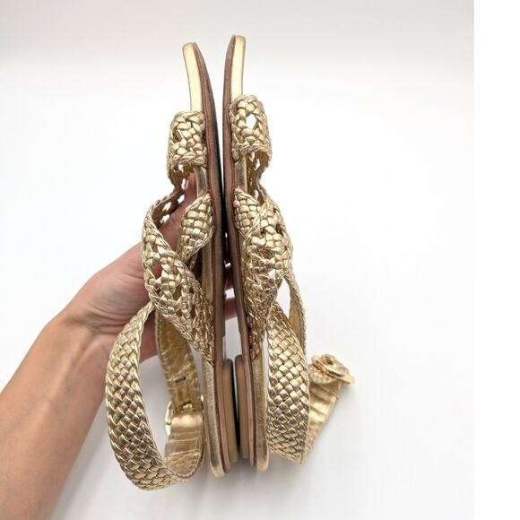 Stuart Weitzman Thea Flat Sandal Women's Ankle Strap Gold Size US5.5B EU36 - Picture 6 of 11